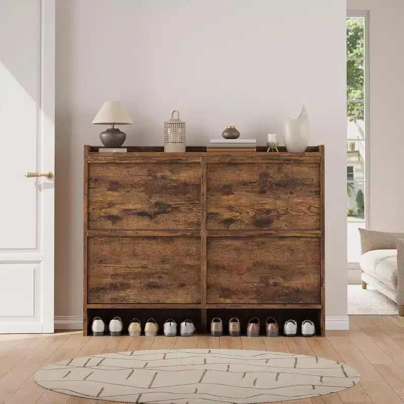 Shoe Cabinet with Flip Drawers, Freestanding Hidden Wood Shoe Storage for Entryway Hallway