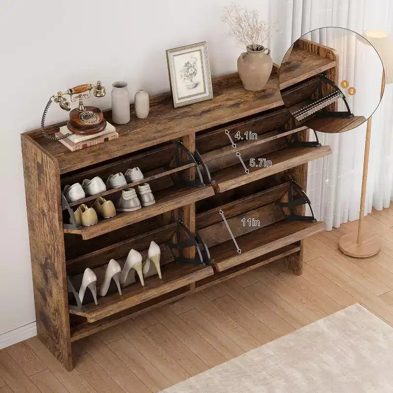 Shoe Cabinet with Flip Drawers, Freestanding Hidden Wood Shoe Storage for Entryway Hallway