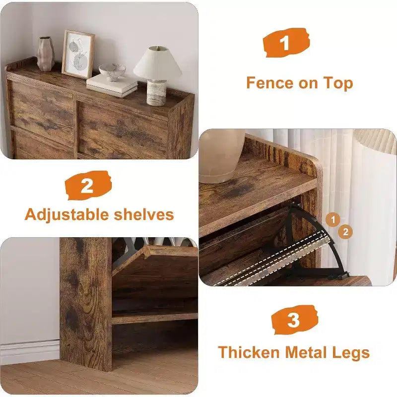 Shoe Cabinet with Flip Drawers, Freestanding Hidden Wood Shoe Storage for Entryway Hallway