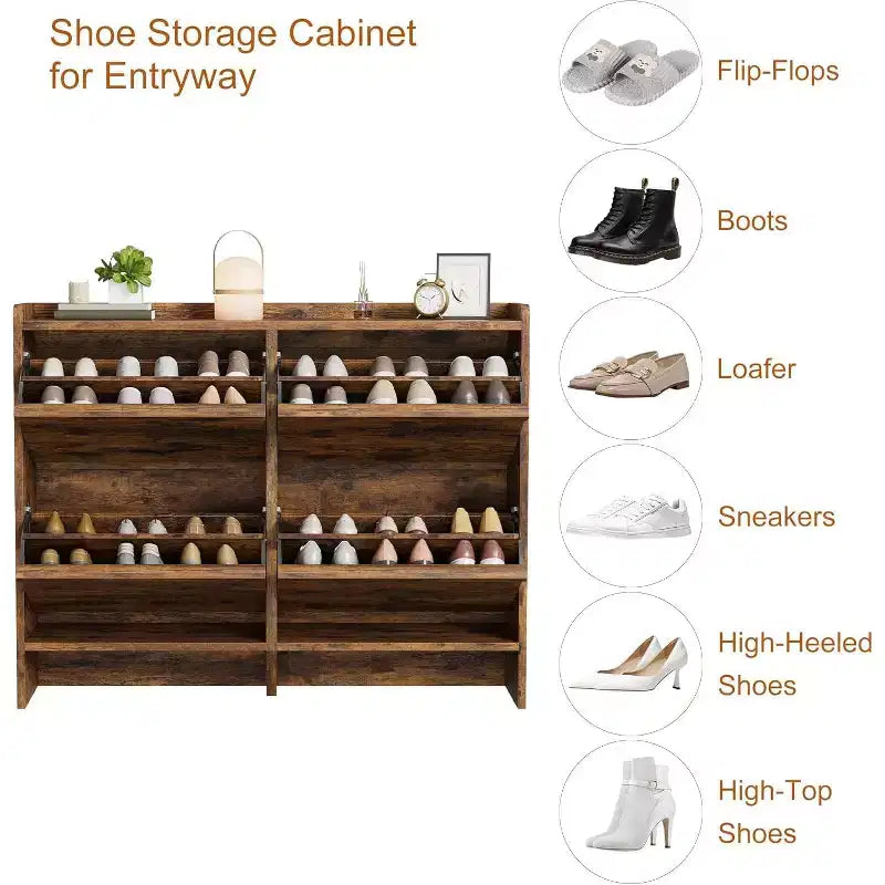 Shoe Cabinet with Flip Drawers, Freestanding Hidden Wood Shoe Storage for Entryway Hallway