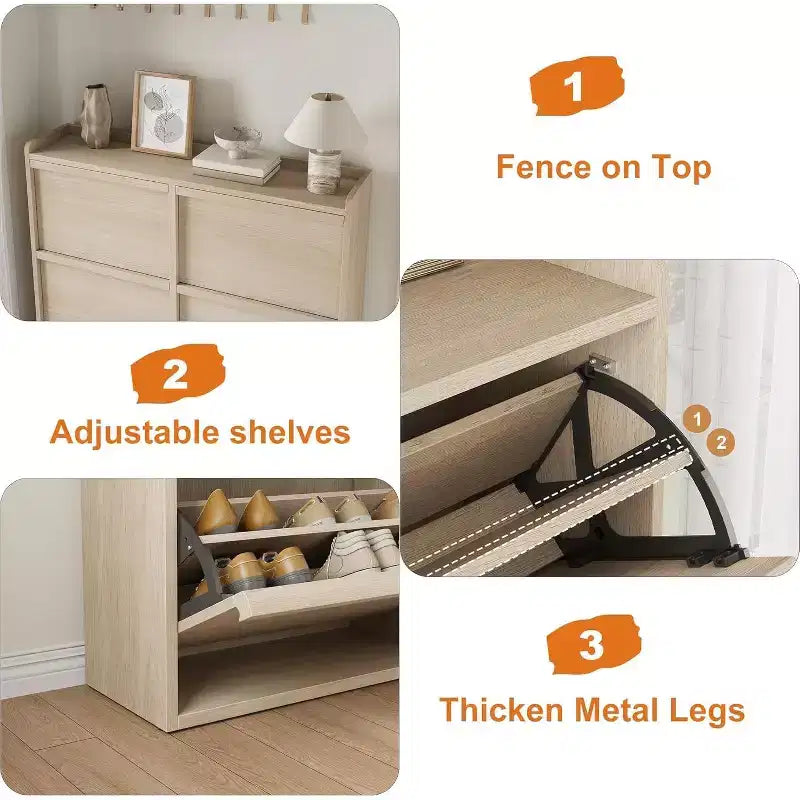 Shoe Cabinet with Flip Drawers, Freestanding Hidden Wood Shoe Storage for Entryway Hallway