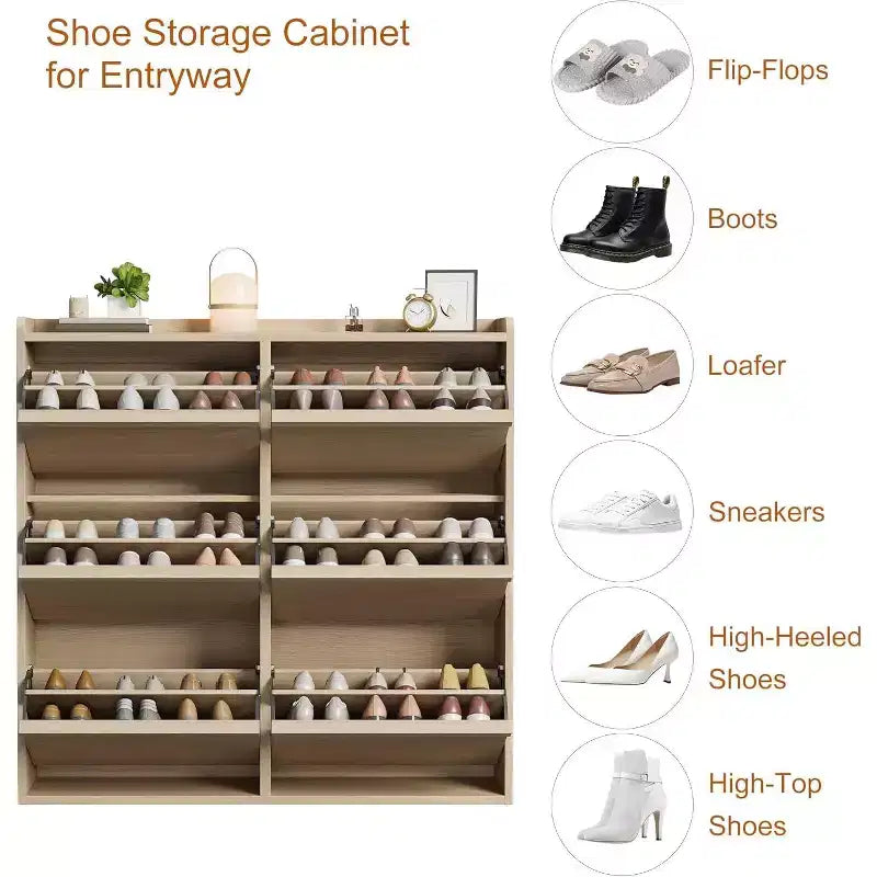 Shoe Cabinet with Flip Drawers, Freestanding Hidden Wood Shoe Storage for Entryway Hallway