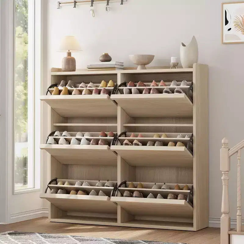 Shoe Cabinet with Flip Drawers, Hidden Wood Shoe Cabinet,Freestanding Shoe Storage Cabinet for Entryway Hallway