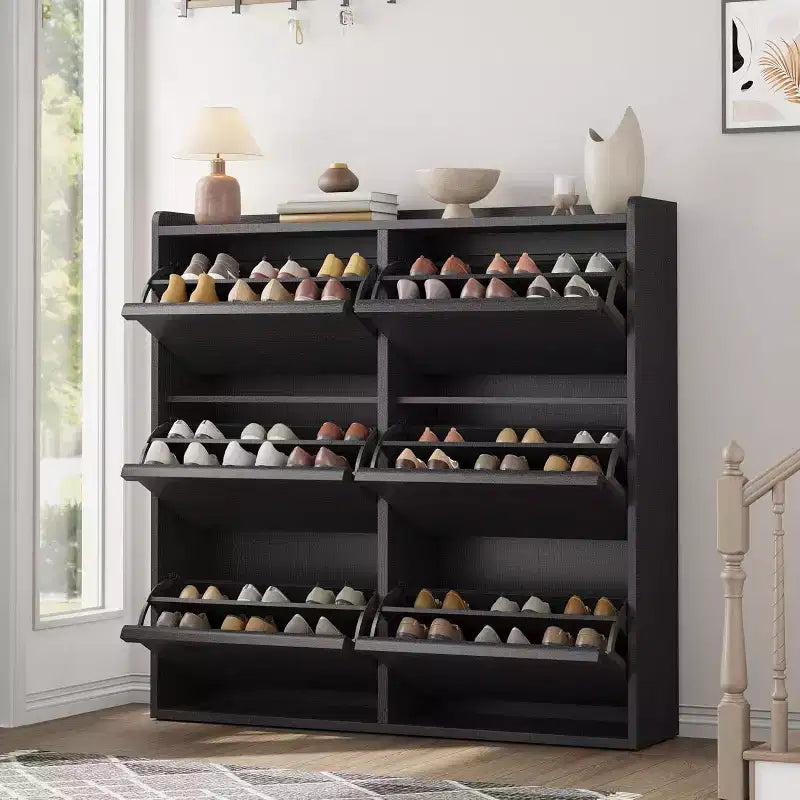 Shoe Cabinet with Flip Drawers, Freestanding Hidden Wood Shoe Storage for Entryway Hallway