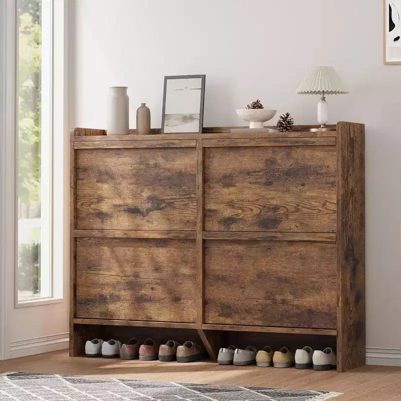 Shoe Cabinet with Flip Drawers, Freestanding Hidden Wood Shoe Storage for Entryway Hallway
