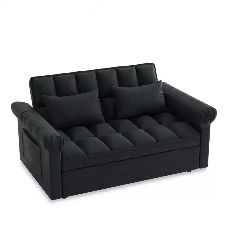 Flannel Upholstered Loveseat Sofa Bed with Pull-out Bed, Adjustable Back