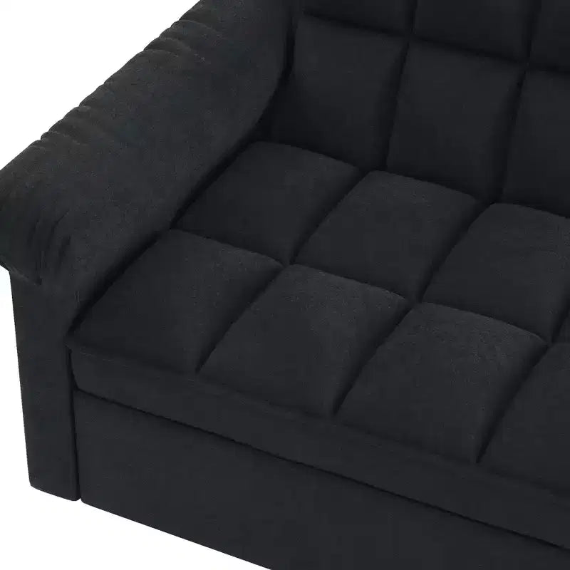 Flannel Upholstered Loveseat Sofa Bed with Pull-out Bed, Adjustable Back