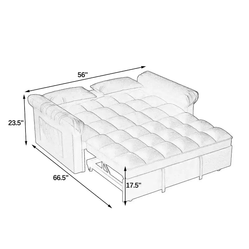 Flannel Upholstered Loveseat Sofa Bed with Pull-out Bed, Adjustable Back
