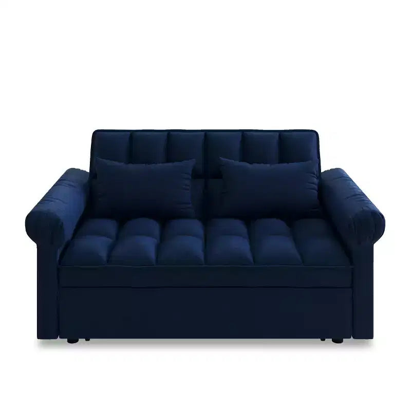 Flannel Upholstered Loveseat Sofa Bed with Pull-out Bed, Adjustable Back