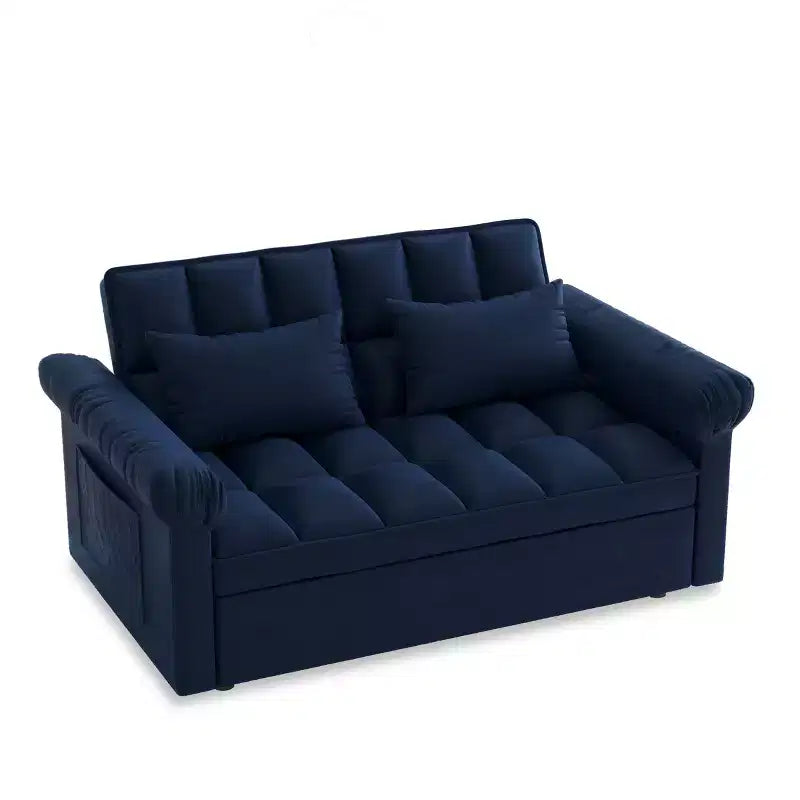 Flannel Upholstered Loveseat Sofa Bed with Pull-out Bed, Adjustable Back