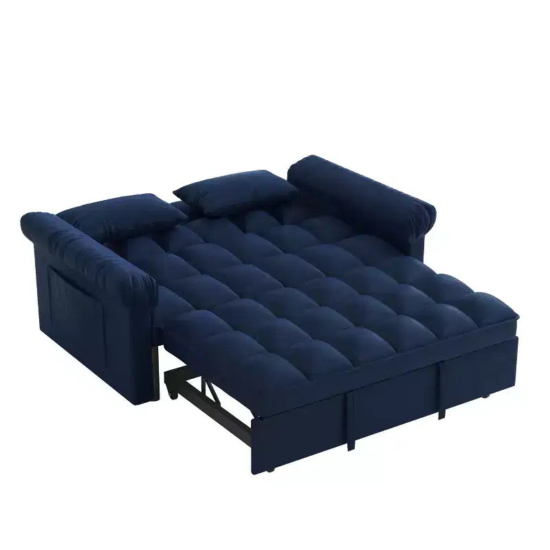 Flannel Upholstered Loveseat Sofa Bed with Pull-out Bed, Adjustable Back