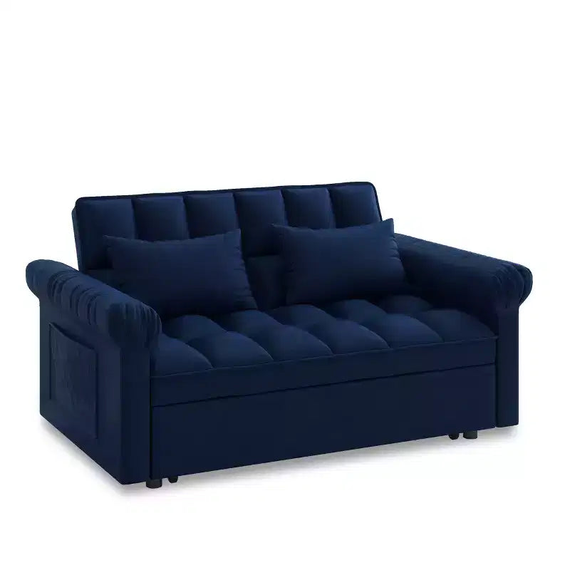 Flannel Upholstered Loveseat Sofa Bed with Pull-out Bed, Adjustable Back