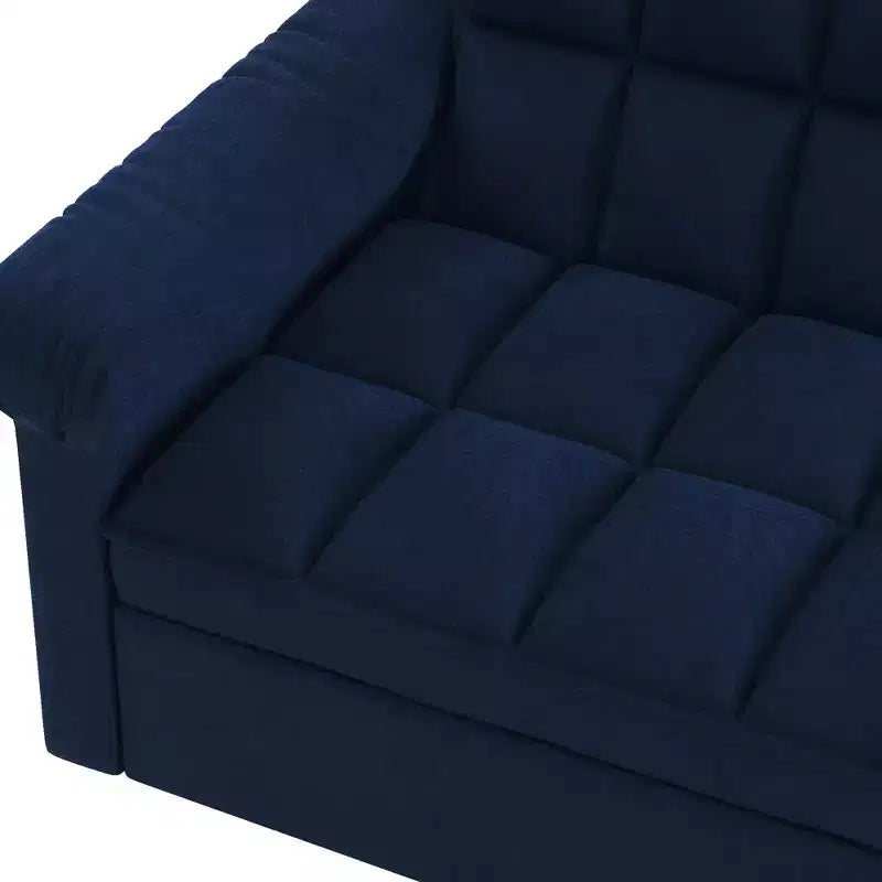 Flannel Upholstered Loveseat Sofa Bed with Pull-out Bed, Adjustable Back