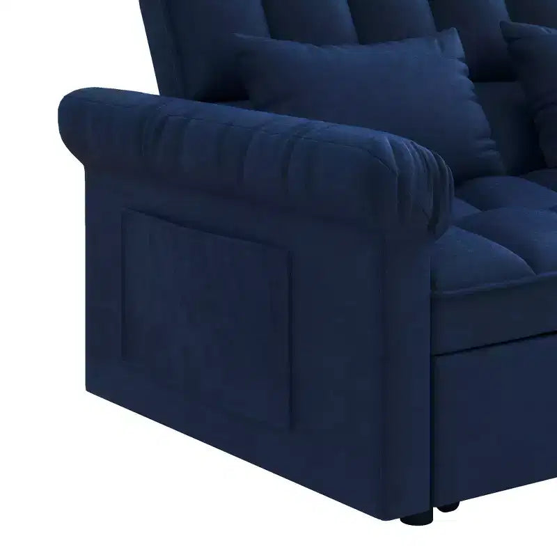Flannel Upholstered Loveseat Sofa Bed with Pull-out Bed, Adjustable Back
