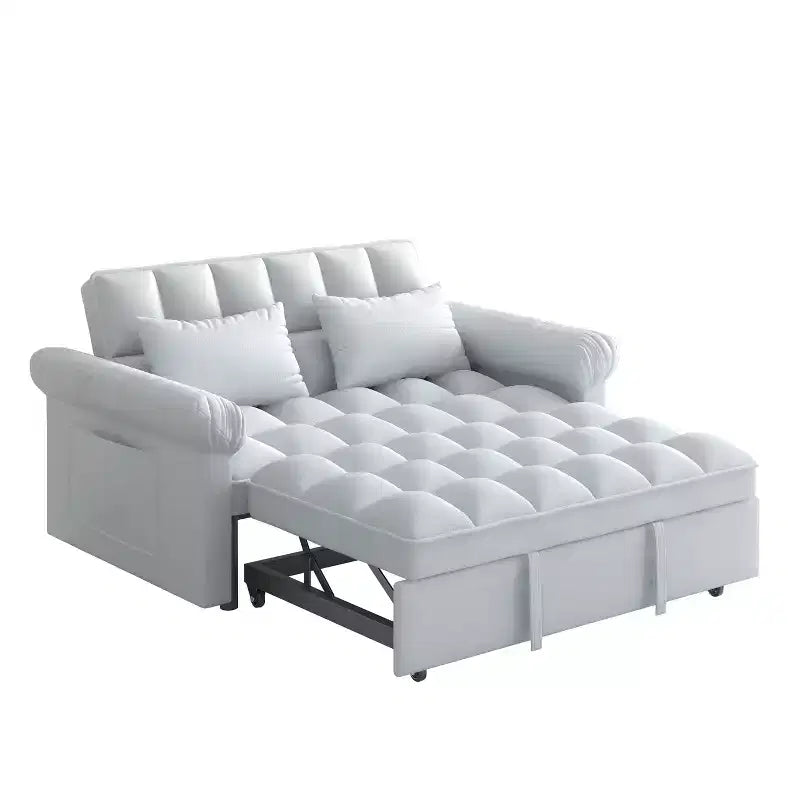 Flannel Upholstered Loveseat Sofa Bed with Pull-out Bed, Adjustable Back