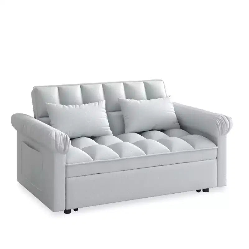 Flannel Upholstered Loveseat Sofa Bed with Pull-out Bed, Adjustable Back