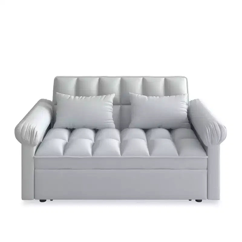 Flannel Upholstered Loveseat Sofa Bed with Pull-out Bed, Adjustable Back