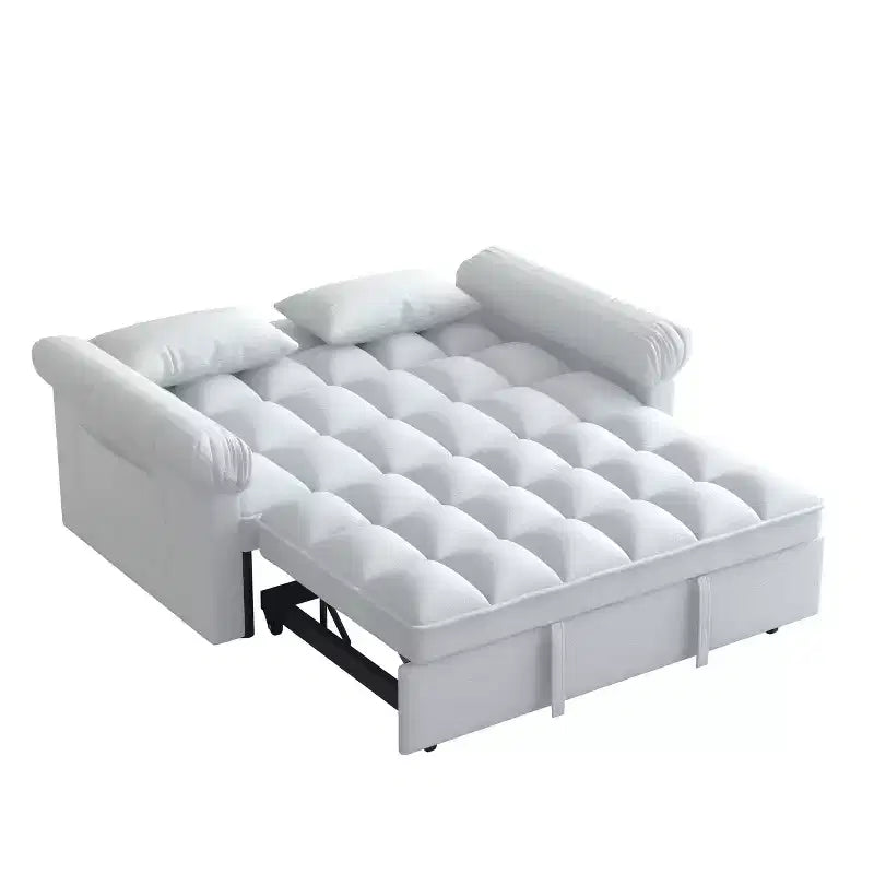 Flannel Upholstered Loveseat Sofa Bed with Pull-out Bed, Adjustable Back