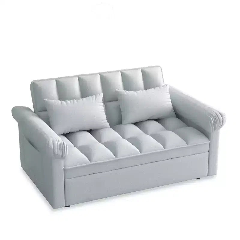 Flannel Upholstered Loveseat Sofa Bed with Pull-out Bed, Adjustable Back