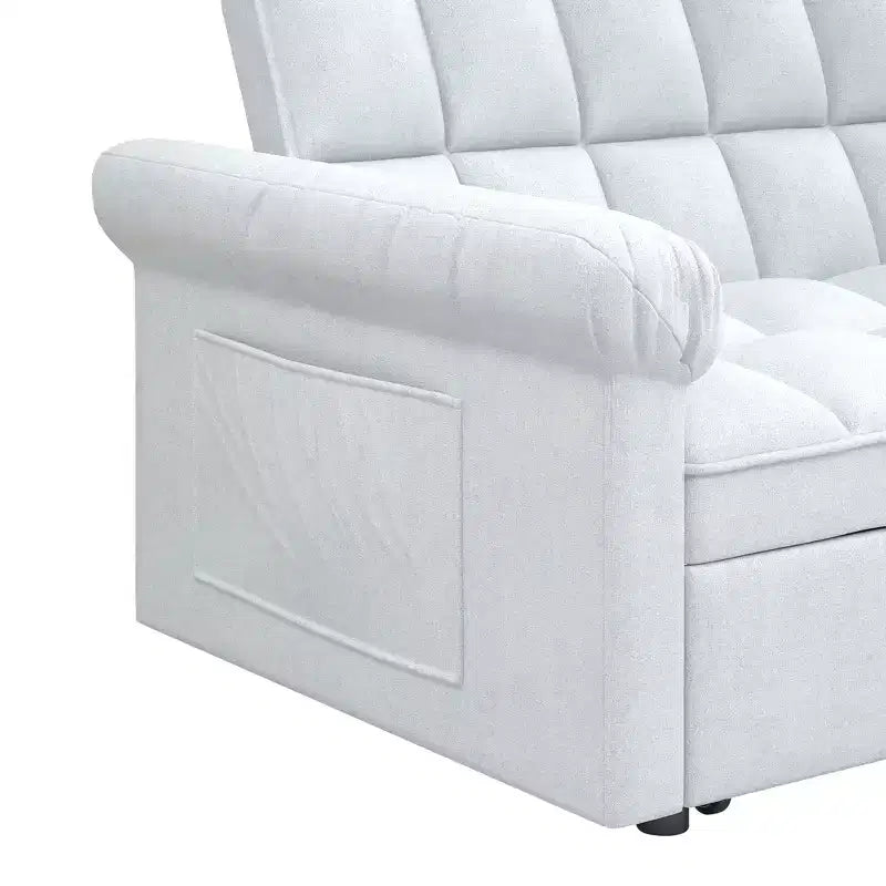 Flannel Upholstered Loveseat Sofa Bed with Pull-out Bed, Adjustable Back