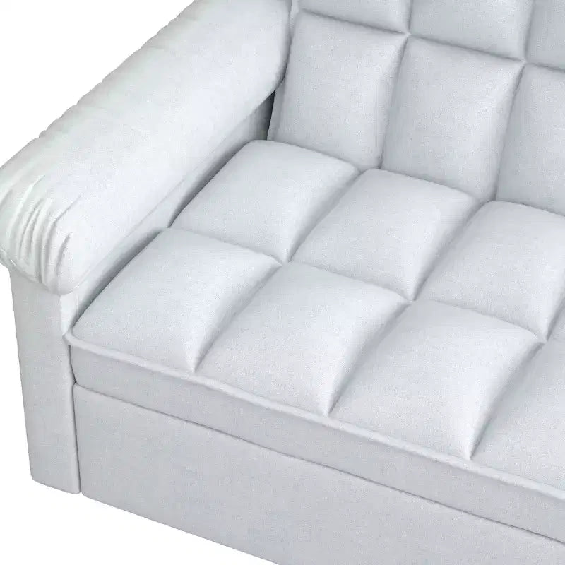 Flannel Upholstered Loveseat Sofa Bed with Pull-out Bed, Adjustable Back