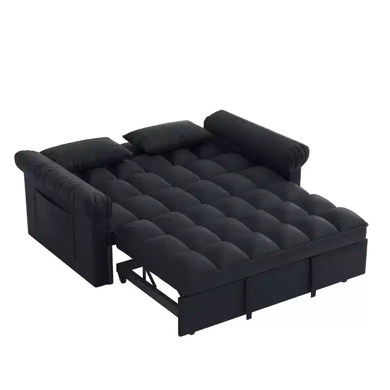 Flannel Upholstered Loveseat Sofa Bed with Pull-out Bed, Adjustable Back