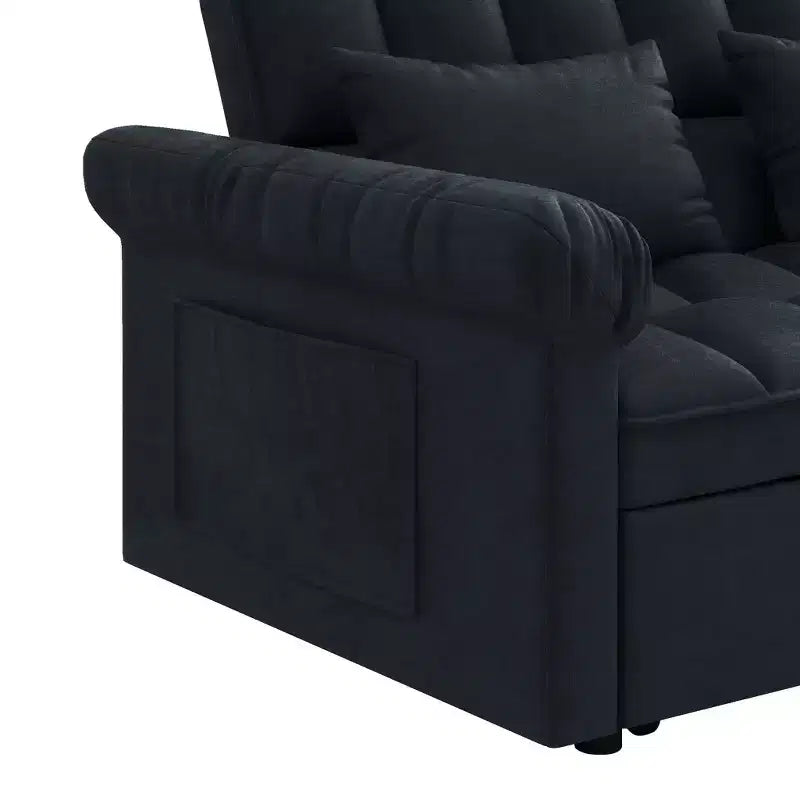 Flannel Upholstered Loveseat Sofa Bed with Pull-out Bed, Adjustable Back
