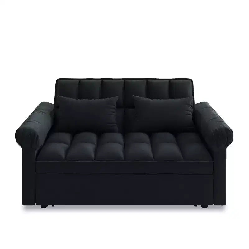 Flannel Upholstered Loveseat Sofa Bed with Pull-out Bed, Adjustable Back