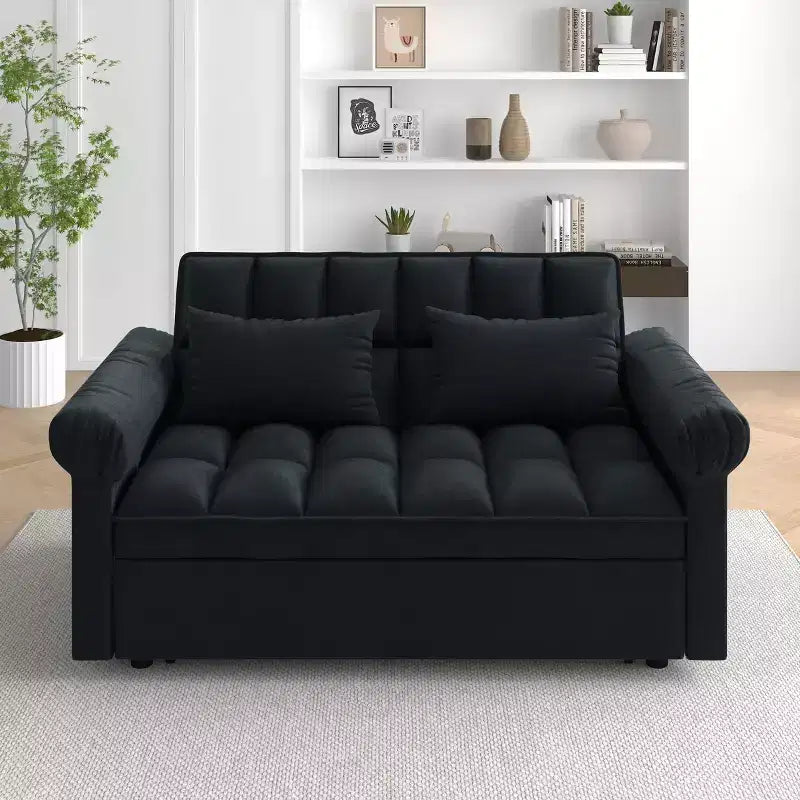 EHMKNP Flannel Uphosltered Loveseats Sofa Bed with Pull-out Bed,Adjsutable Back