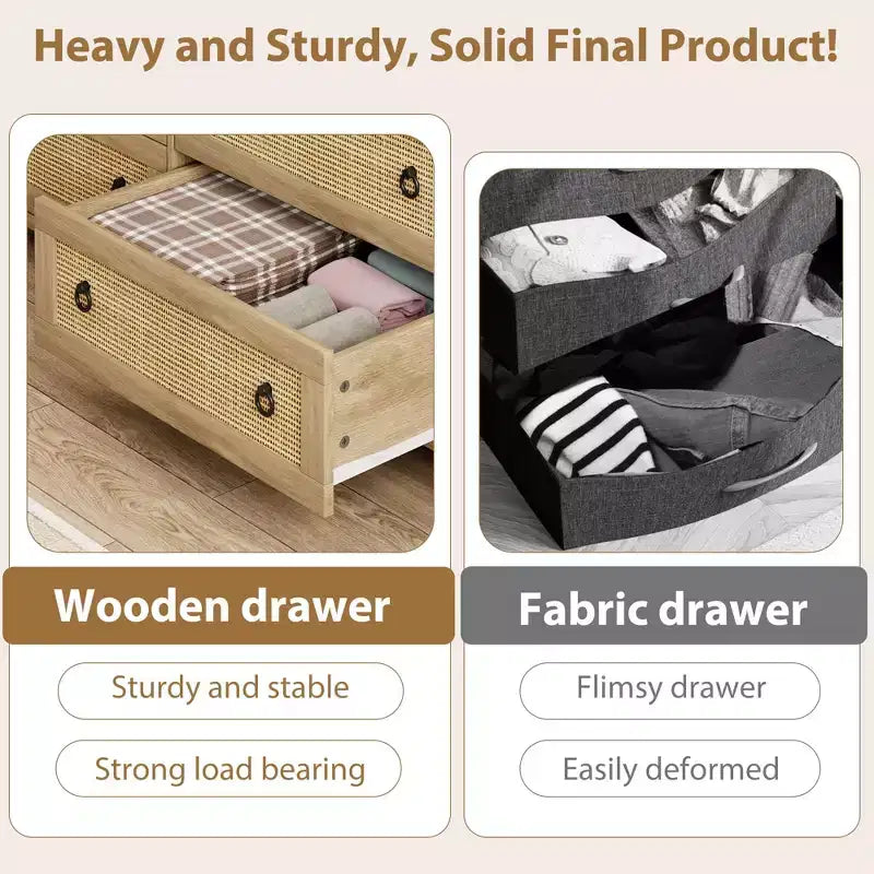4-Drawer Dresser with Rattan & Metal Handles – Narrow Wooden Storage Cabinet