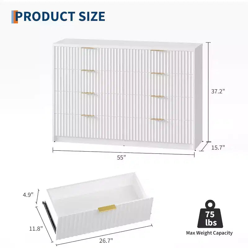 8-Drawer Fluted Dresser with Anti-Tilt Design