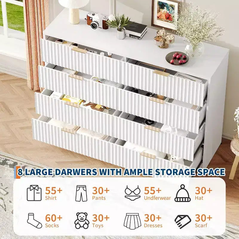 8-Drawer Fluted Dresser with Anti-Tilt Design