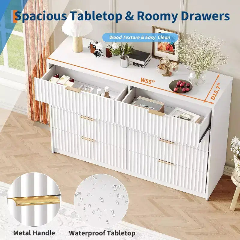 8-Drawer Fluted Dresser with Anti-Tilt Design