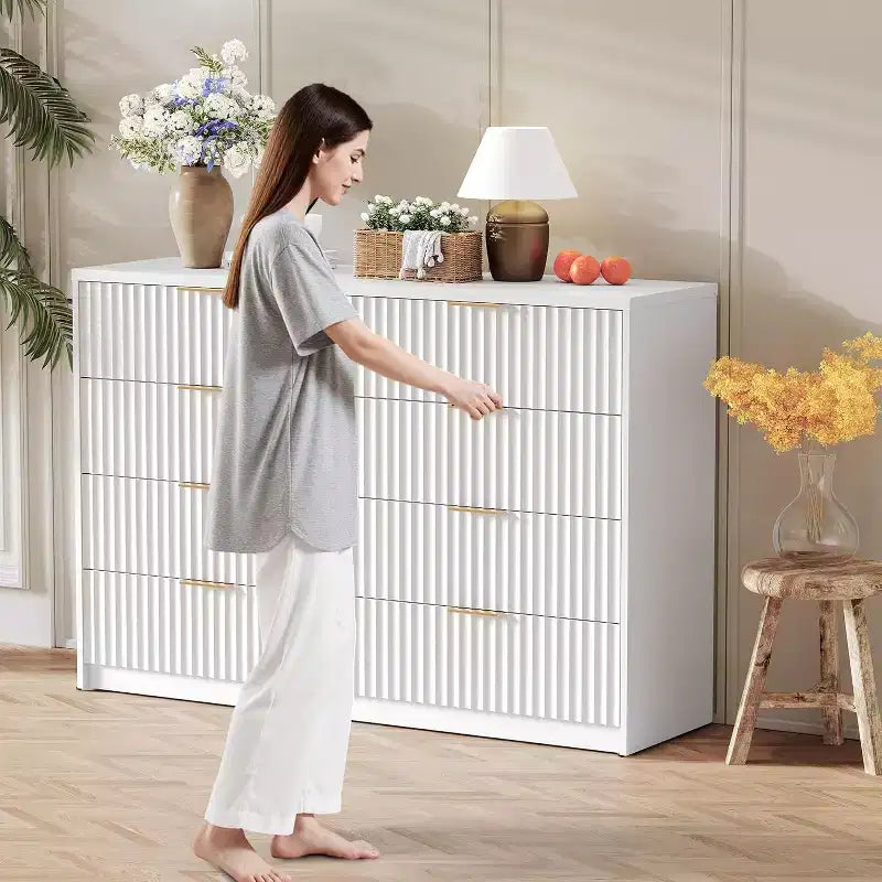 8-Drawer Fluted Dresser with Anti-Tilt Design