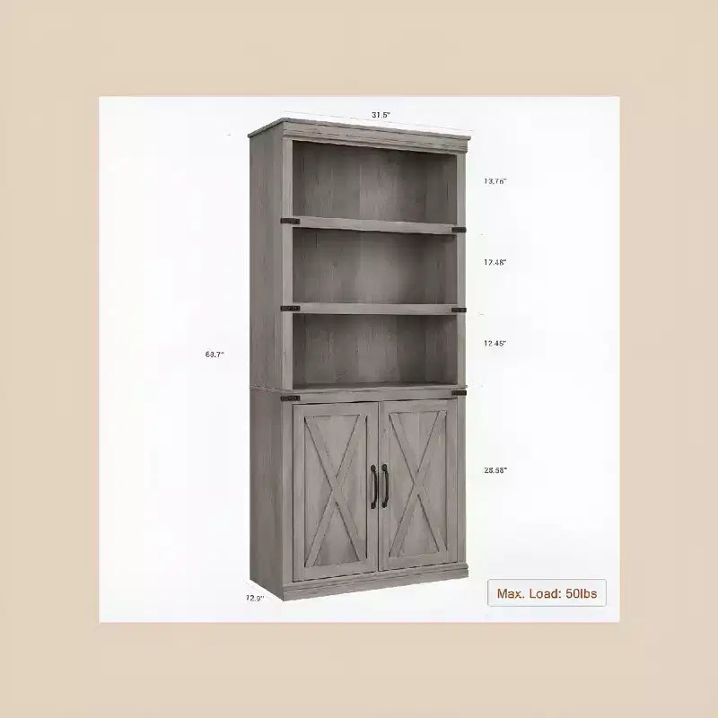 68.7 Tall 5-Shelf Bookcase with Storage Cabinet, Rustic Farmhouse Wooden Bookshelf , Freestanding Display Cabinet for Living Room, Bedroom