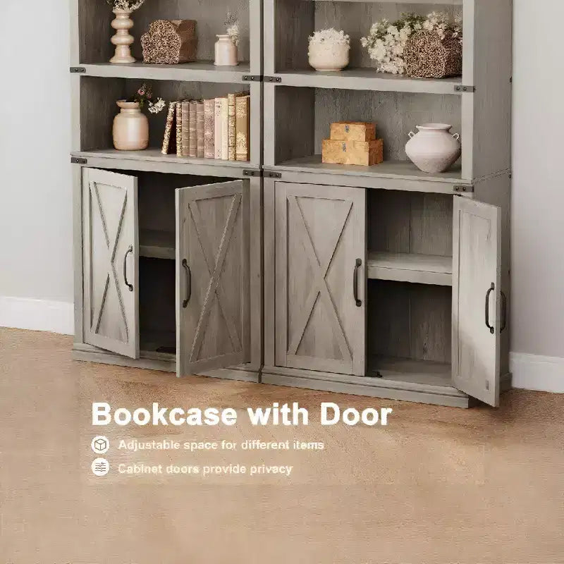 68.7" Tall 5-Shelf Bookcase with Storage Cabinet, Wooden Bookshelf, Freestanding Display Cabinet for Living Room, Bedroom