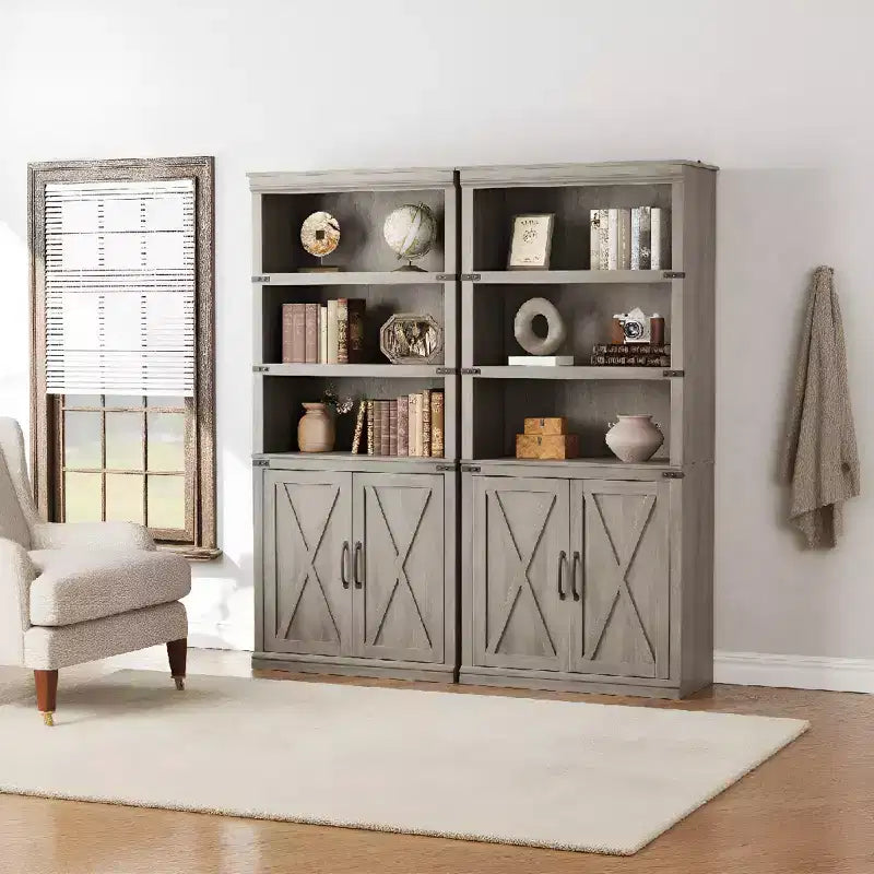 68.7" Tall 5-Shelf Bookcase with Storage Cabinet, Wooden Bookshelf, Freestanding Display Cabinet for Living Room, Bedroom