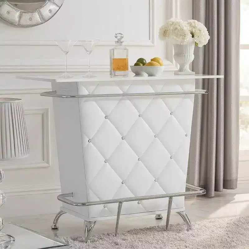 Royal Hampton Style Leatherette Padded Bar Table With Button Tufting, White