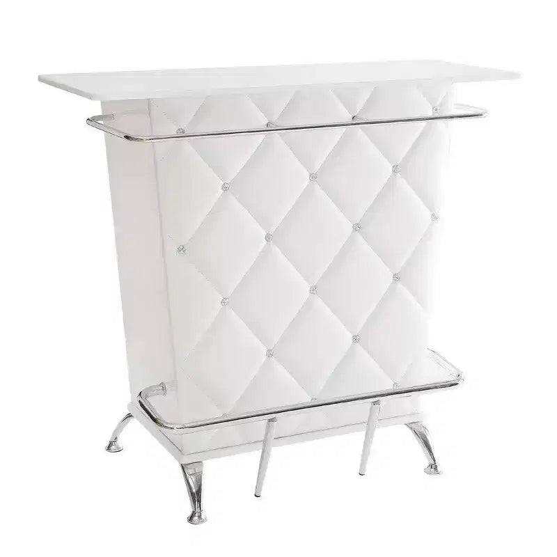 Leatherette Padded Bar Table With Button Tufting, White