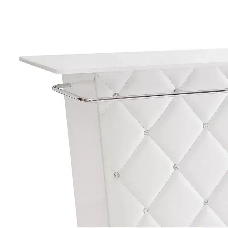 Leatherette Padded Bar Table With Button Tufting, White