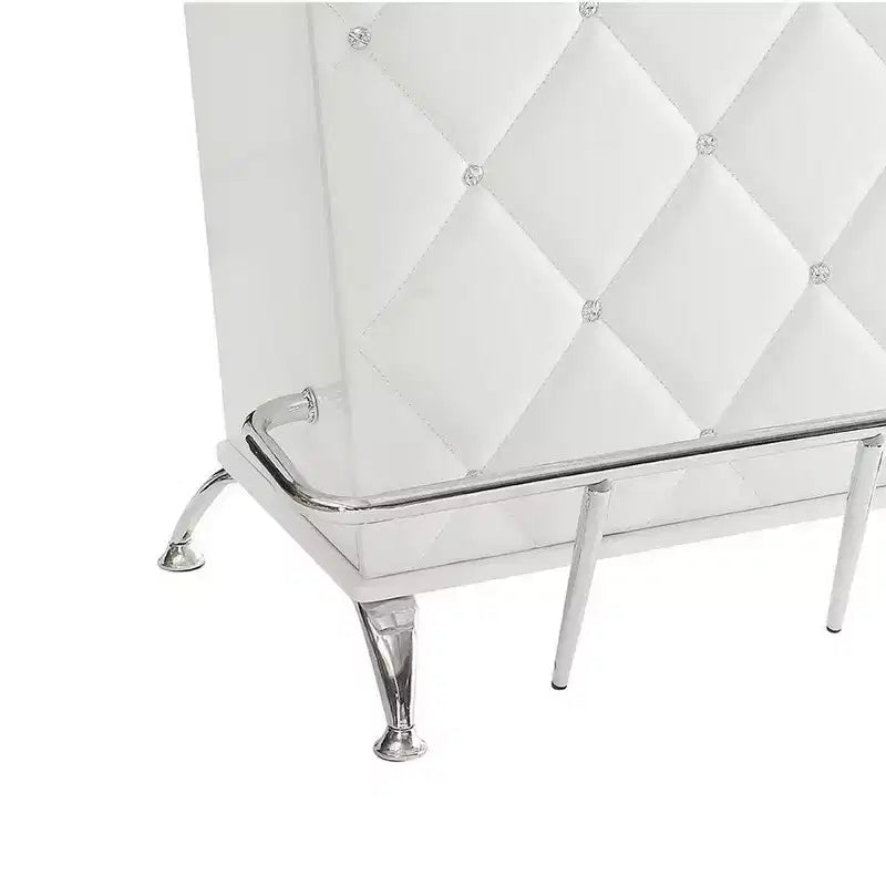 Leatherette Padded Bar Table With Button Tufting, White