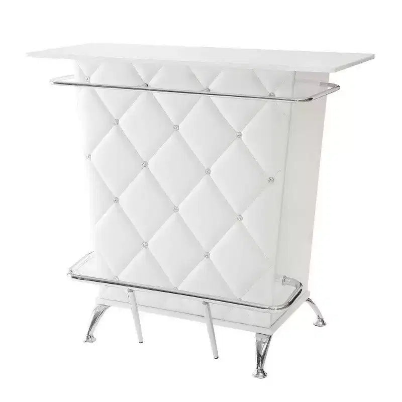 Leatherette Padded Bar Table With Button Tufting, White