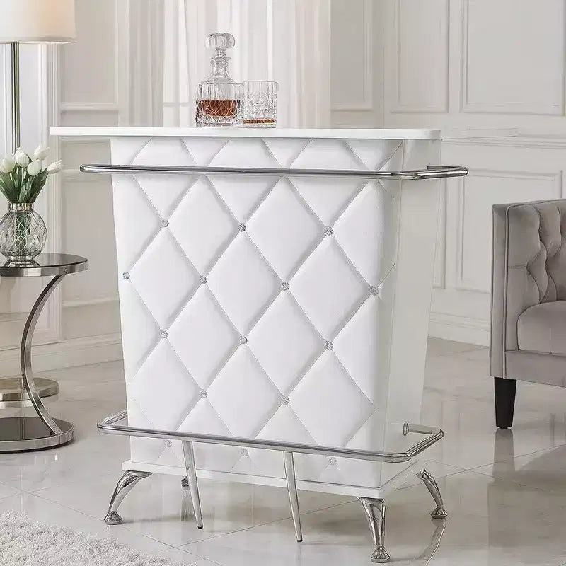 Leatherette Padded Bar Table With Button Tufting, White