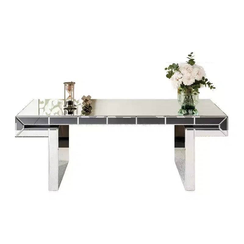 47 Rectangular Mirror Coffee Table with Fluted Glass Accents