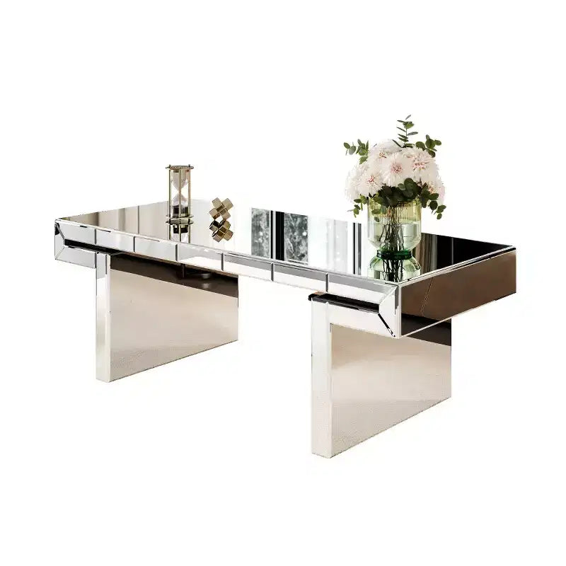 47 Rectangular Mirror Coffee Table with Fluted Glass Accents