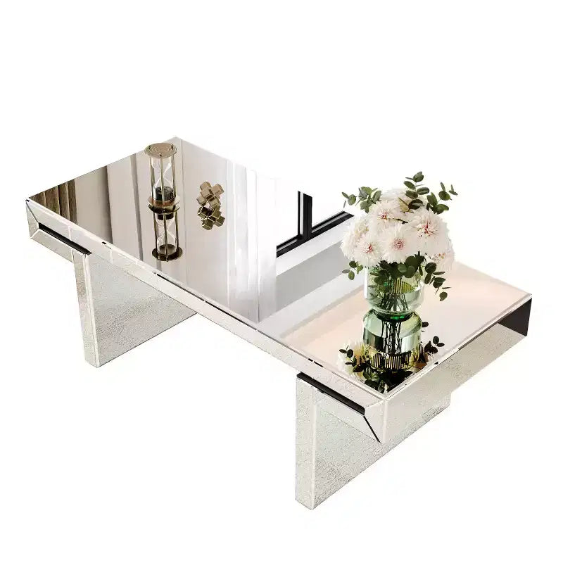 47 Rectangular Mirror Coffee Table with Fluted Glass Accents