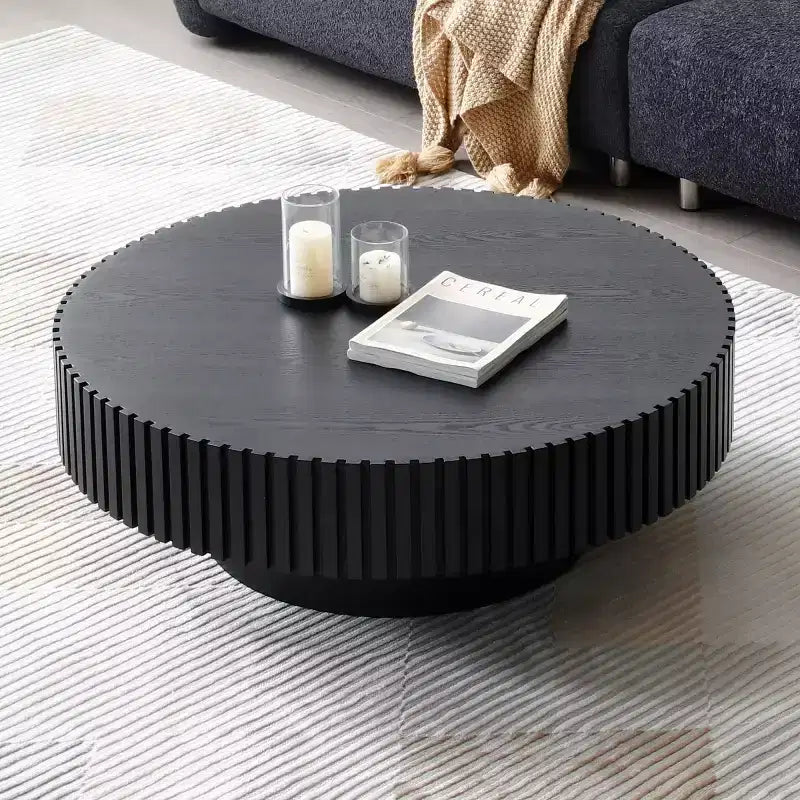39.37" Modern Round Coffee Table for Living Room, MDF Wood Handcrafted Drum Table