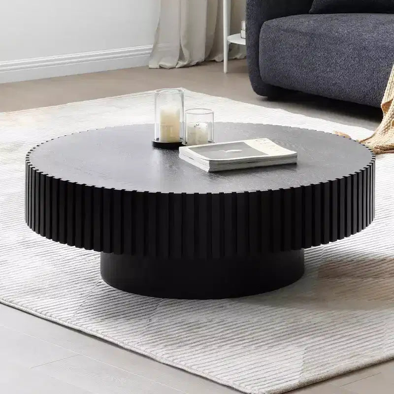 39.37" Modern Round Coffee Table for Living Room, MDF Wood Handcrafted Drum Table