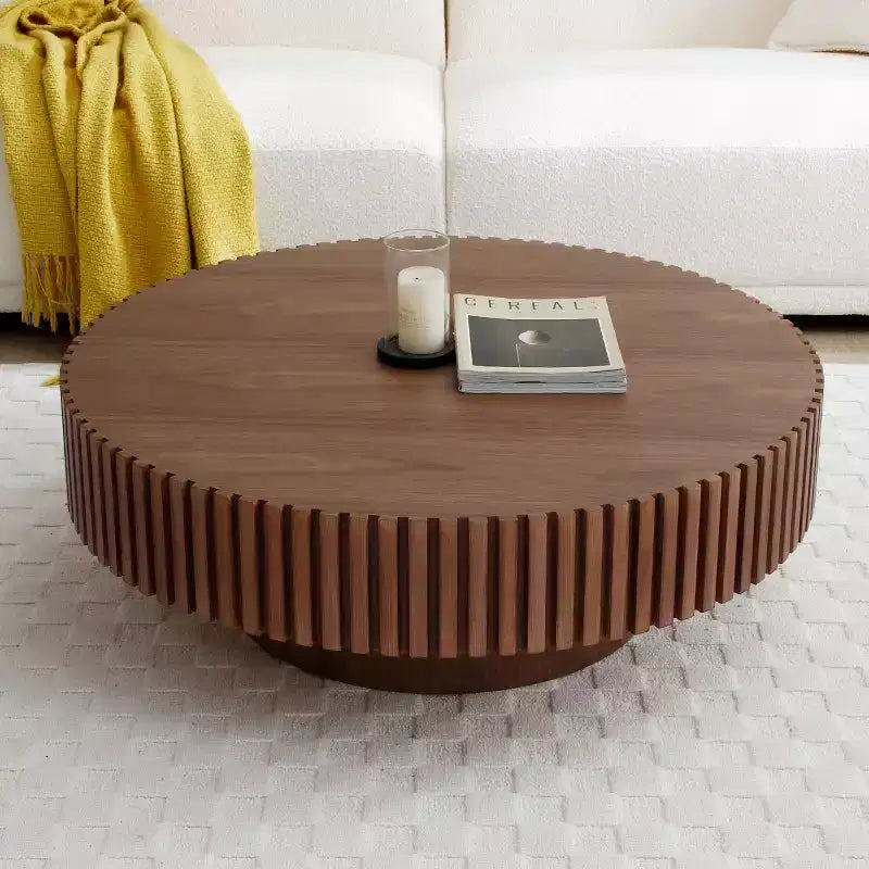 39.37" Modern Round Coffee Table for Living Room, MDF Wood Handcrafted Drum Table