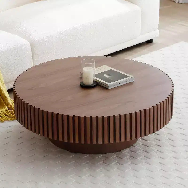 39.37" Modern Round Coffee Table for Living Room, MDF Wood Handcrafted Drum Table